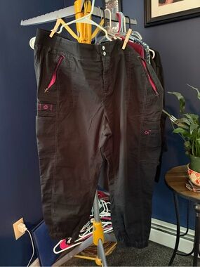WonderWink Black Cargo Pants with Pink Accents